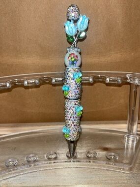 Handcrafted Turquoise Floral Jeweled Pen - Women Jewelry Accent